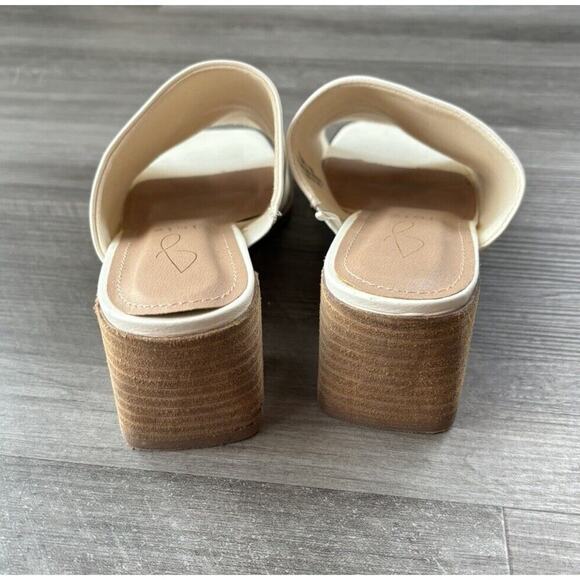 Joie White Slide Sandals Size 7.5 Olympia Leather Block Heel Glam Luxury - Picture 4 of 7